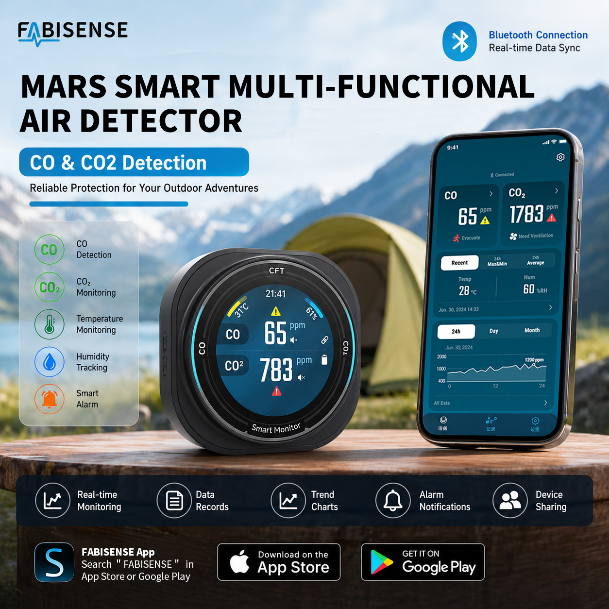 FABISENSE ポータブル空気質検出器 充電式キャンプ用 - Co Detector Plug のレビューと価格
