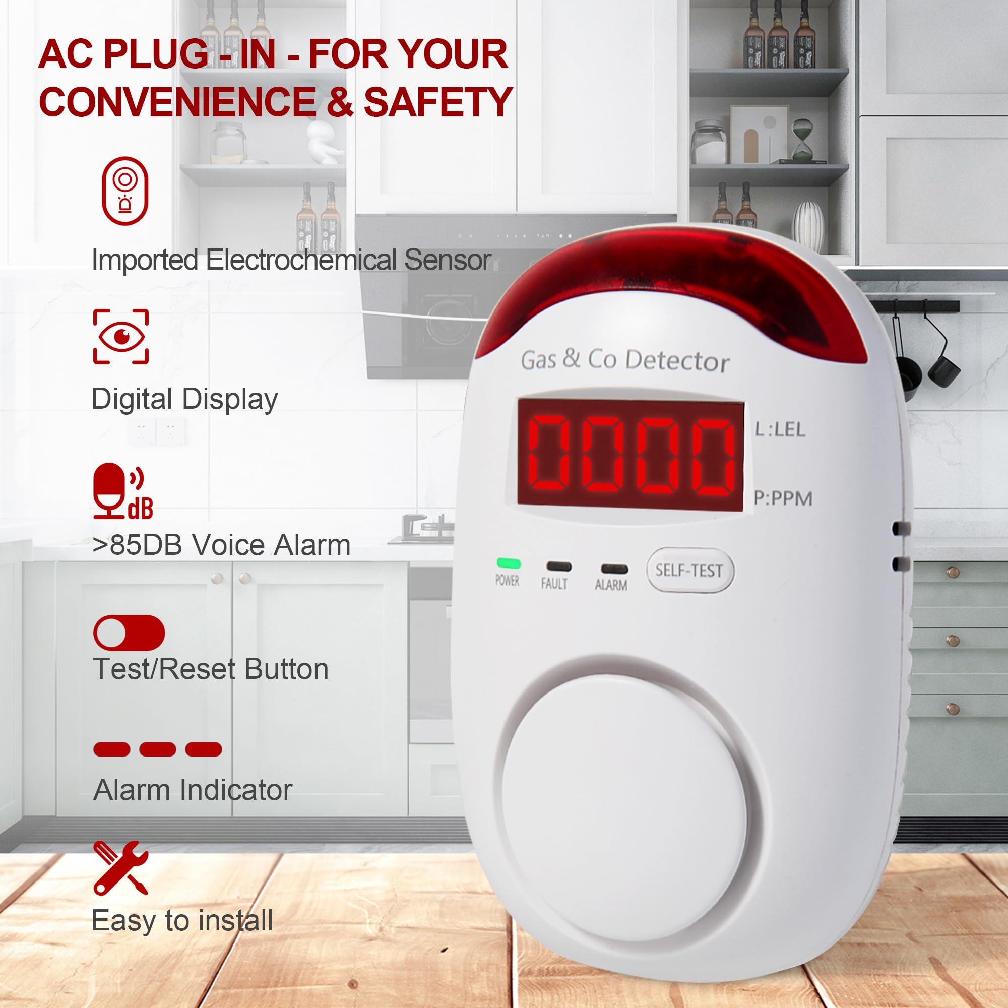ガス・一酸化炭素複合検知器（プラグイン式）、2-in-1天然 - Co Detector Plug のレビューと価格