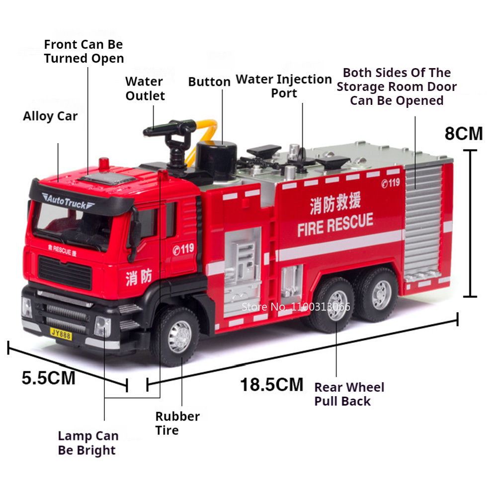 1/50スケールはしご付き消防車モデルおもちゃ、ホイールプル - Fire Escape Ladder のレビューと価格